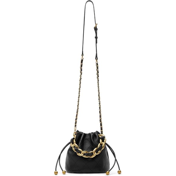 Women black Elegant Caramel Crochet Purse Gold Chain Shoulder Bag - Picture 7 of 8